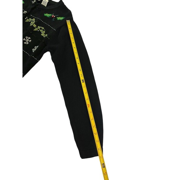 VTG Christmas Cardigan Sweater Medium Jason Maxwell Beaded Snowflakes Poinsettia - Picture 7 of 13